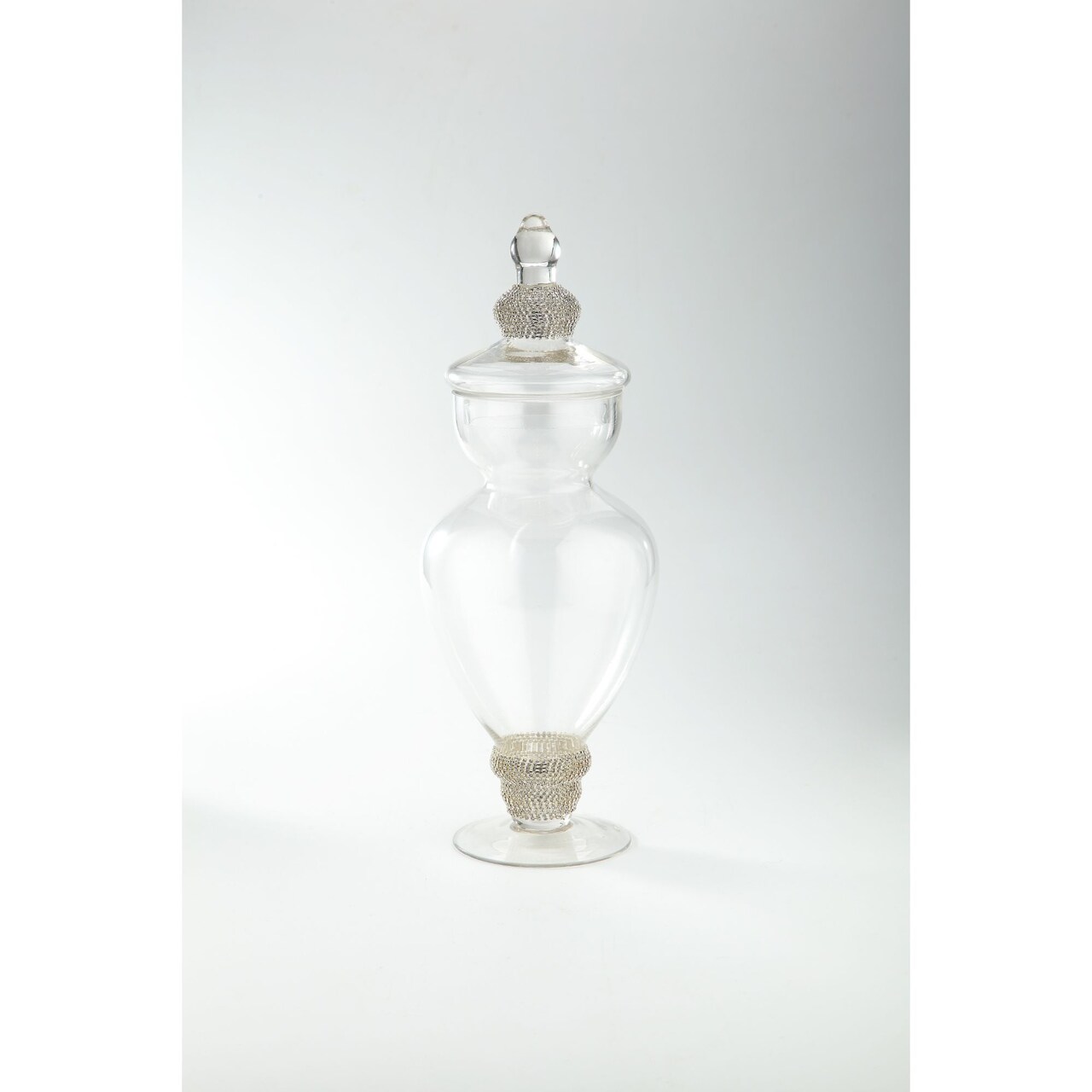 CC Home Furnishings 15" Clear Glass with Silver Beaded Jar and Finial Lid